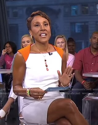 Robin's orange and white colorblock dress on Good Morning America