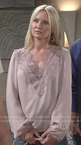 Sharon's mauve lace trim blouse on The Young and the Restless