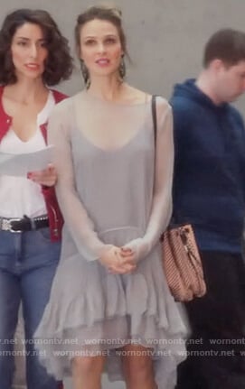 Phoebe's gray tiered ruffle dress on Girlfriends Guide to Divorce