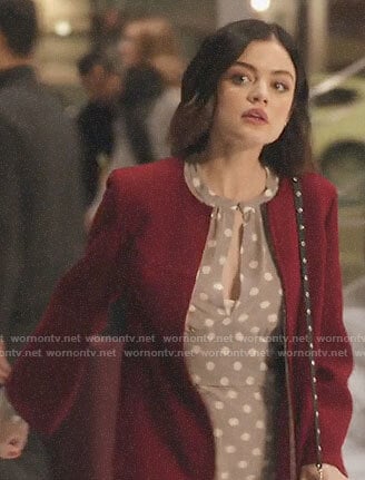 Stella's polka dot front keyhole dress on Life Sentence
