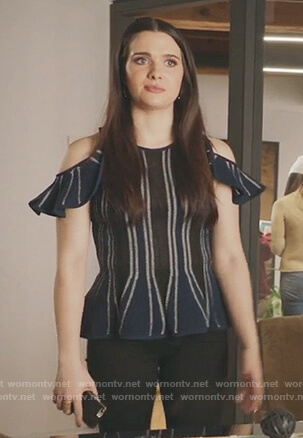 Jane's striped gold shoulder top on The Bold Type