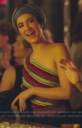 Adena's striped one shoulder top on The Bold Type