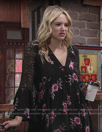 Summer's black and pink floral dress on The Young and the Restless