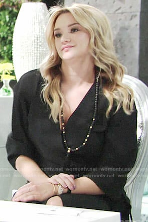 Summer's black wrap dress and tassel necklace on The Young and the Restless