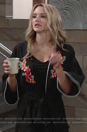 Summer's black floral robe and PJ romper on The Young and the Restless