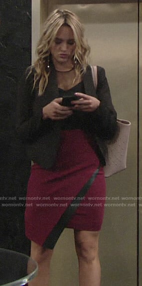 Summer's red asymmetric skirt and black blazer on The Young and the Restless