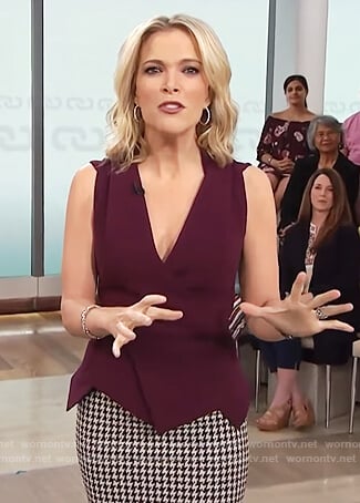 Megyn's purple asymmetric top and houndstooth skirt on Megyn Kelly Today