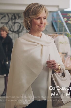 Jacqueline's white pleated blouse on The Bold Type