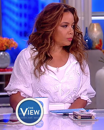 Sunny's white eyelet v-neck dress on The View
