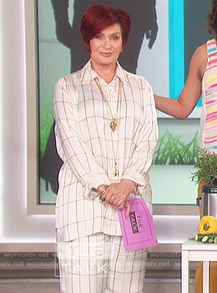 Sharon's white checked blouse and pants on The Talk