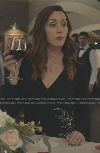 Abigail's black v-neck embellished gown on Good Witch
