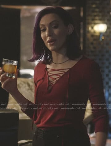 Alannah's red lace-up top on Nashville