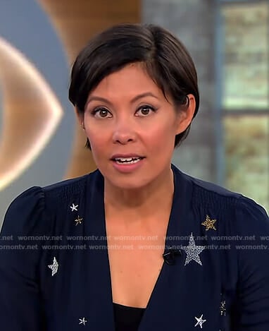 Alex's navy star embellished dress on CBS This Morning