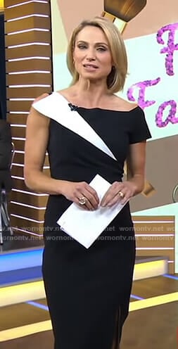 Amy's black asymmetric sheath dress on Good Morning America