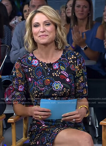 Amy's black floral mini dress on Good Morning America