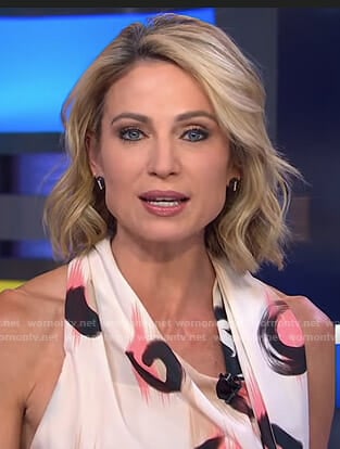 Amy's pink printed asymmetric neckline dress on Good Morning America