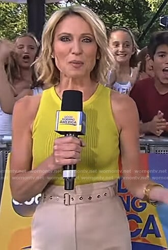 Amy's yellow tank top and belted skirt on Good Morning America