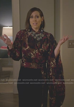 Diana's abstract print wrap blouse on Younger