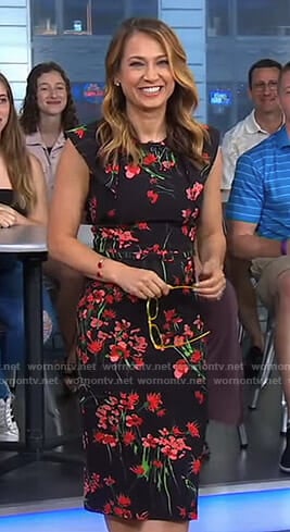 Ginger's black floral flutter sleeve dress on Good Morning America