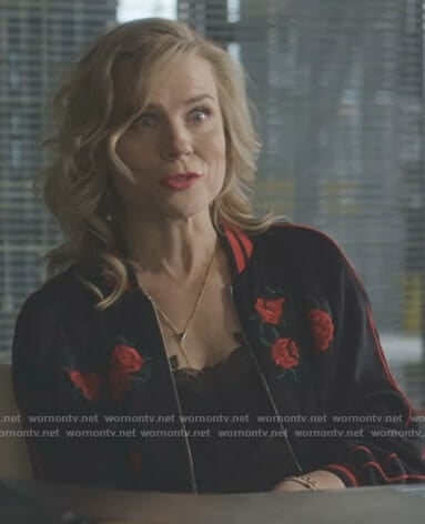 Ilse's black floral embroidered bomber jacket on Nashville