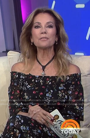 Kathie's black floral off shoulder dress on Today