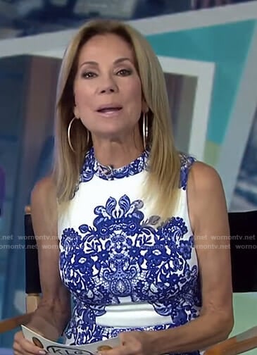 Kathie's white and blue lace printed dress on Today
