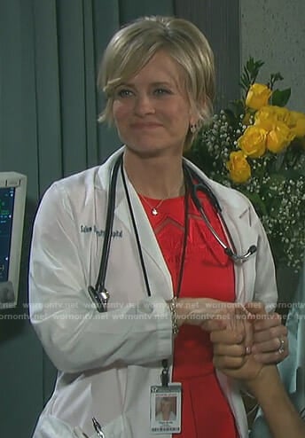 Kayla's red mesh detail dress on Days of our Lives