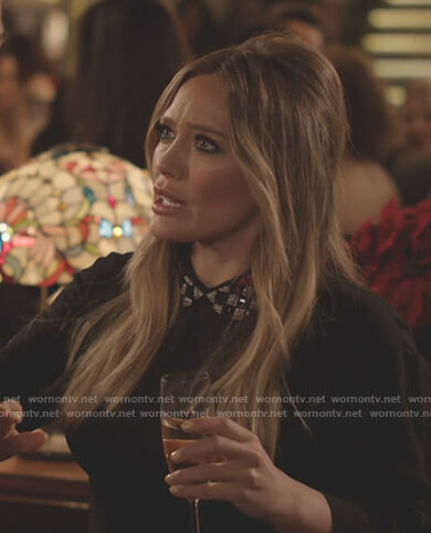Kelsey's black embellished collar dress on Younger