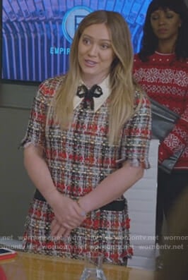 Kelsey's tweed dress with jewel bow on Younger