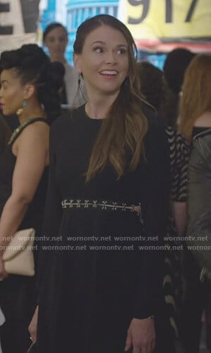 Liza's black clasp waist dress on Younger