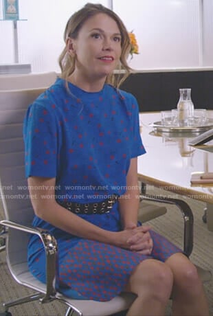 Liza's blue mixed print dress on Younger