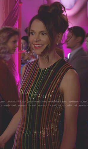 Liza's sequin striped mini dress on Younger