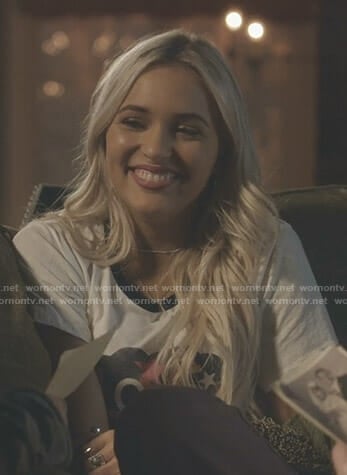 Maddie's white Love graphic tee on Nashville