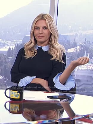 Morgan's blue layered sweater on E! News Daily Pop