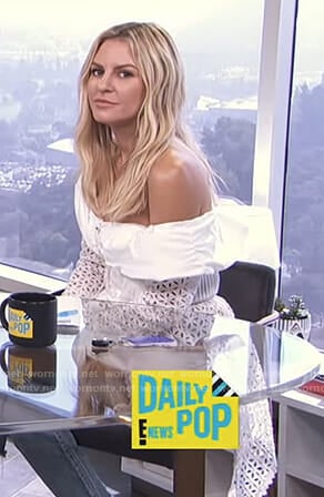 Morgan's white broderie off shoulder top on E! News Daily Pop