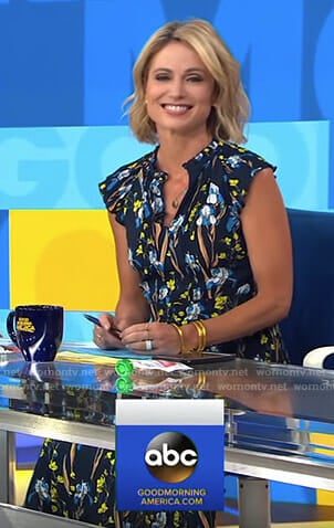 Amy's black floral pleated dress on Good Morning America