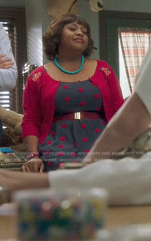 Anne's navy heart dress on Trial and Error