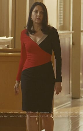 Camila's red and black colorblock dress on Queen of the South