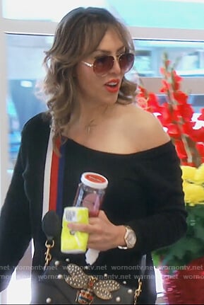 Kelly's black embellished mini bag on The Real Housewives of Orange County