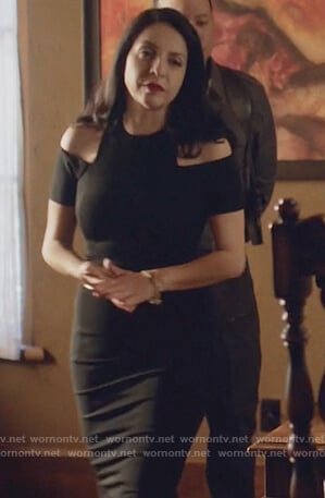 Camila's black cold shoulder dress on Queen of the South