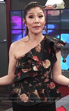 Julie's black floral print ruffle top on Big Brother
