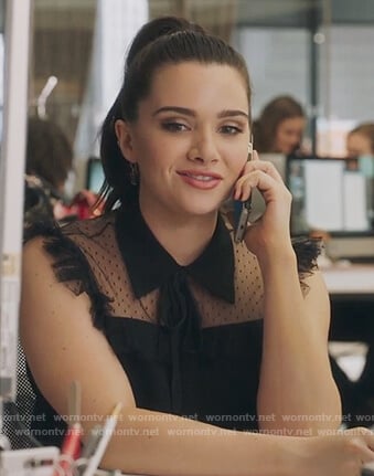 Jane's black tieneck sleeveless top on The Bold Type