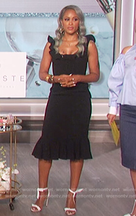 Eve's black ruffle square neck dress on The Talk