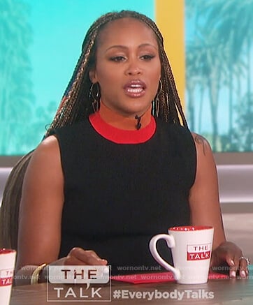 Eve's black ribbed turtleneck top on The Talk