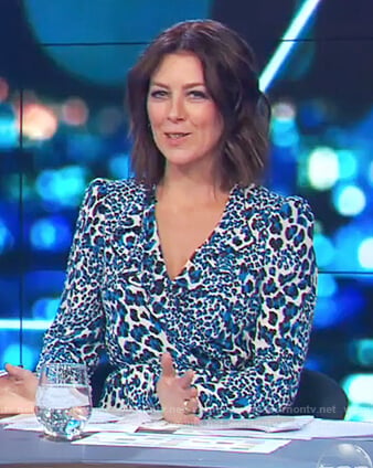 Gorgi's blue leopard print dress on The Project