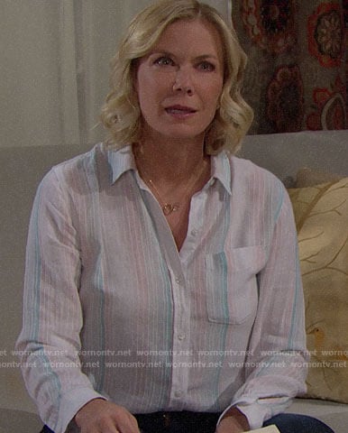 Brooke's white striped shirt on The Bold and the Beautiful
