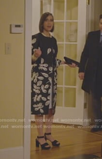 Diana's black leaf print coat on Younger