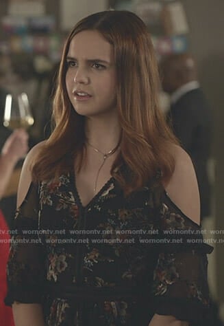 Grace's black floral cold-shoulder dress on Good Witch