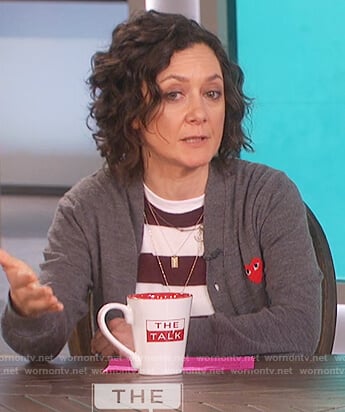 Sara's gray heart embroidered cardigan on The Talk