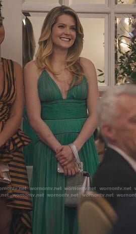 Sutton's green plunging maxi dress on The Bold Type